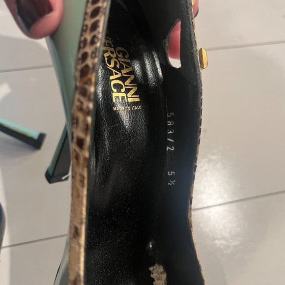 Gianni Versace Open Toe Pale Green Patent Leather Heels with Snakeskin Trim 5.5 - Picture 6 of 10